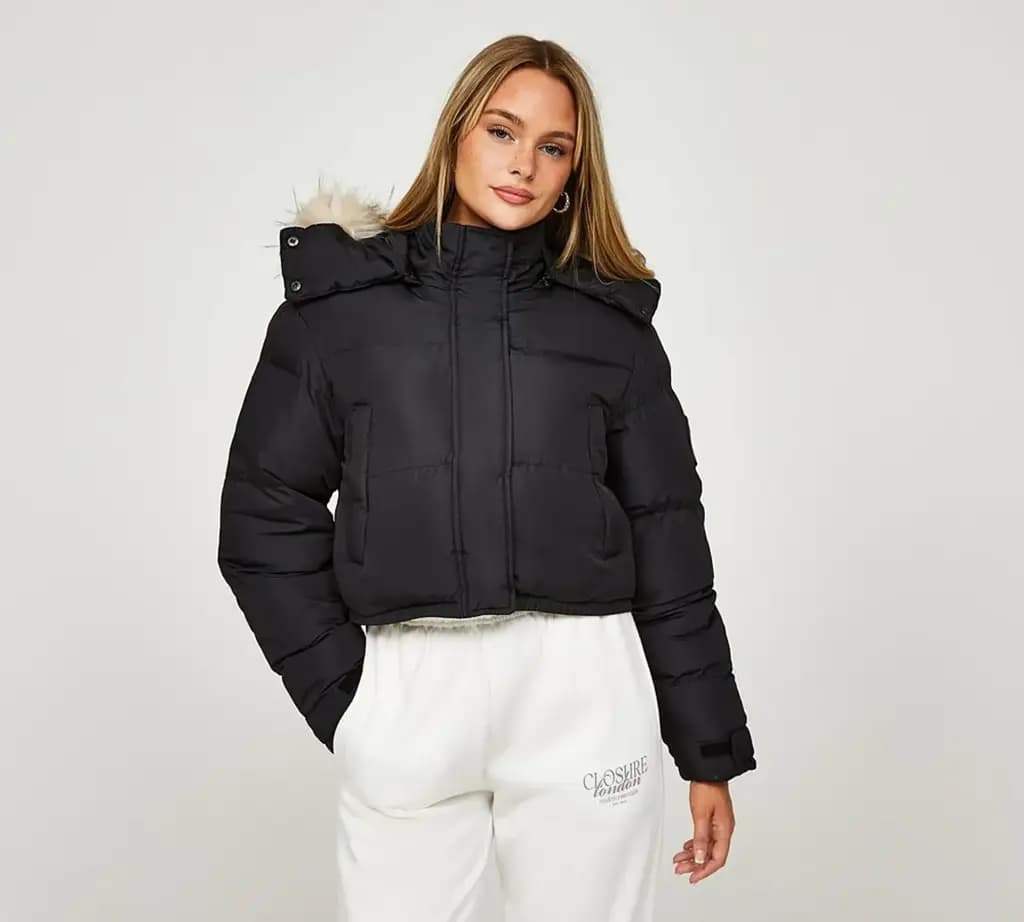 CLOSURE LONDON CROPPED FUR HOODED PUFFER JACKET - BLACK/LIGHT FUR — (clol-778)