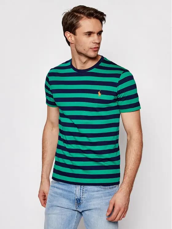 RALPH LAUREN POLO STRIPED PP CHEST LOGO S/S Tee - SCARB GRN/F - SCARAB GREEN/FRENCH NAVY
