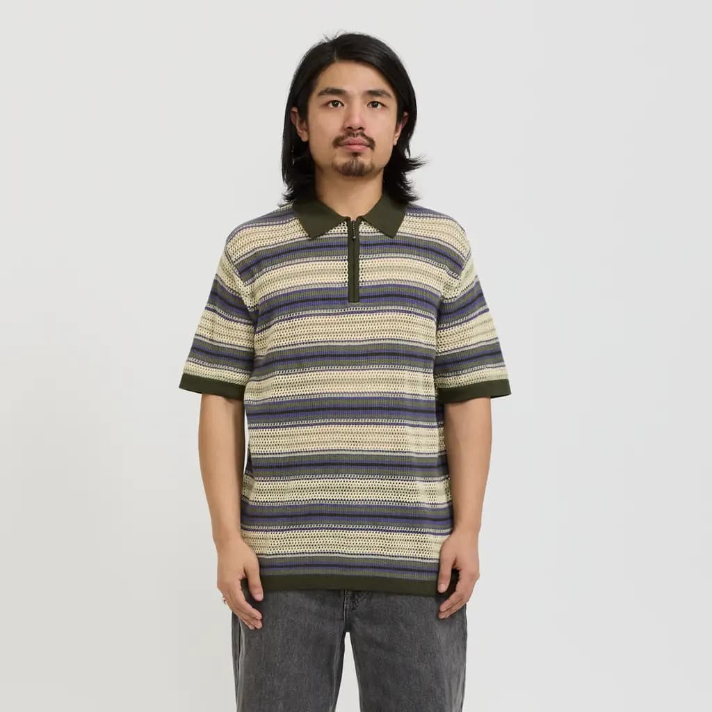 THISISNEVERTHAT STRIPE S/S KNIT POLO - IVORY — (tn251kknpk04-ivo)